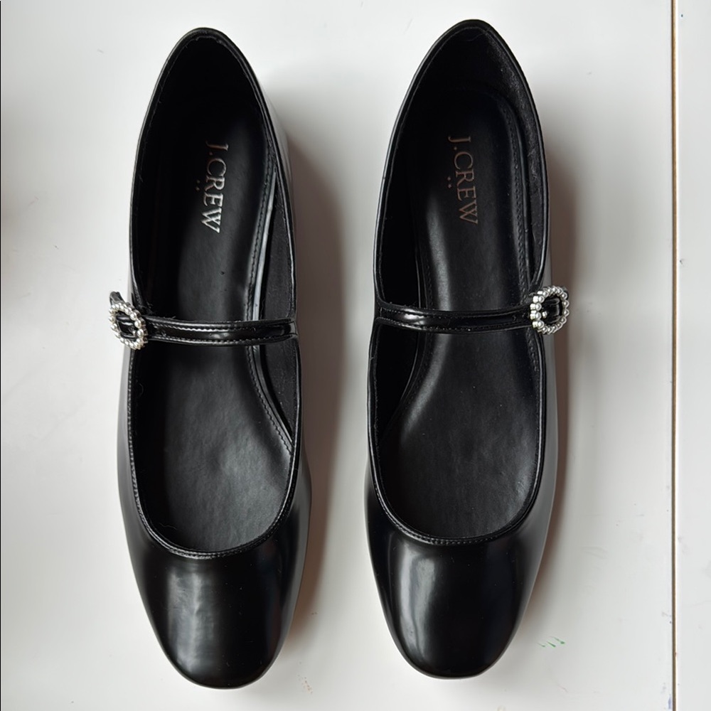 J. Crew Black Flats with Crystal Accent